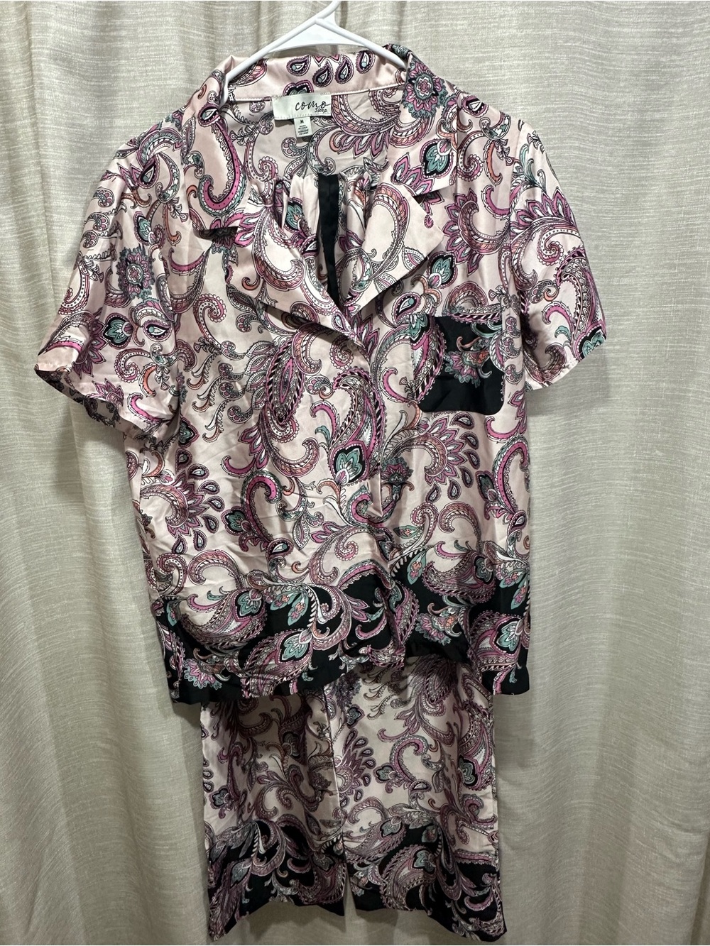 Cozy Paisley Satin Pajama Set in Pink and Black